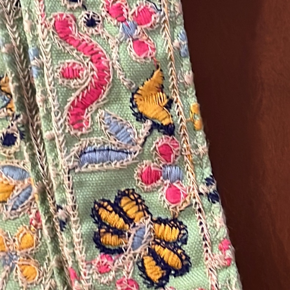 Beautiful embroidered fabric belt with brass ring buckle - size small - Picture 10 of 10